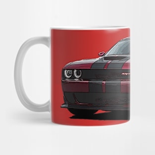 Explosive Blaze: Red Dodge Challenger Fiery Front Full Body Posterize Car Design Mug